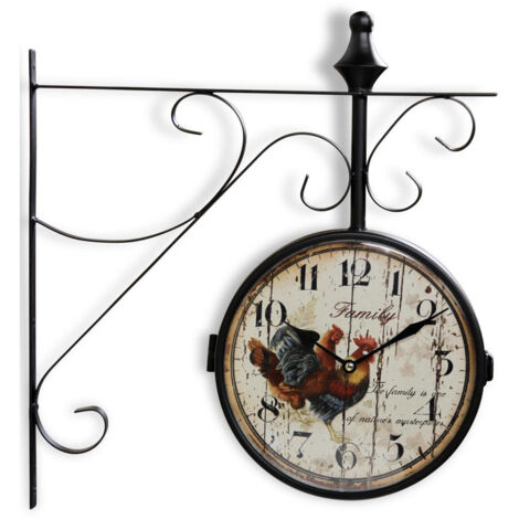 Horloge de gare ancienne double face family coq forge - Fer Forgé - Blanc - Décoration d'Autrefois