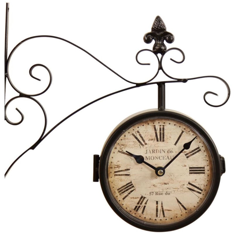 Decoration D ’ Autrefois - Horloge De Gare Ancienne Double Face Jardin de Monceau 16cm - Fer Forgé - Blanc - Blanc