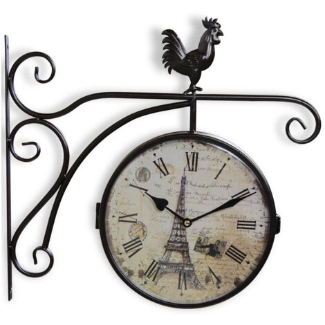 Horloge de gare ancienne double face paris tour eiffel forge - Fer Forgé - Blanc - Décoration d'Autrefois