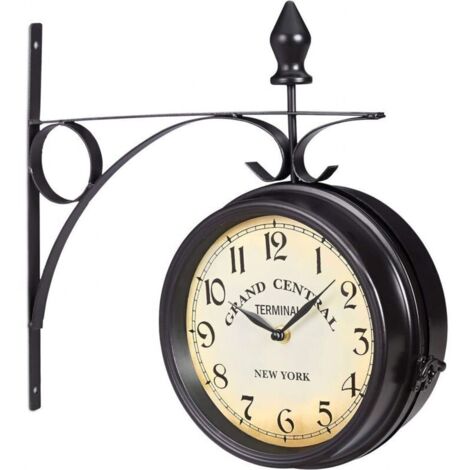 Horloge de Gare sur Deux côtés, Piles, rétro, New York, HLP 35 x 35 x 10 cm, Heure Recto-Verso Vintage, Noir 10026292 1 élément