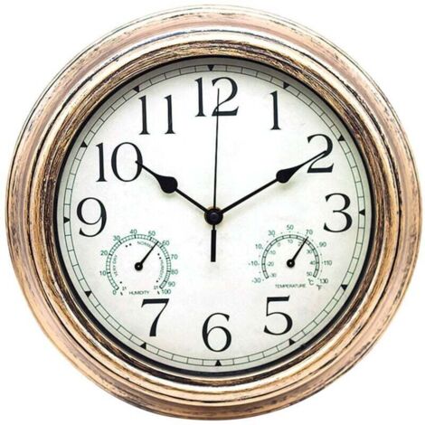 Horloge de Jardin Extérieur Rétro 12 Pouces (30cm) - avec Thermomètre et Hygromètre - Décoration