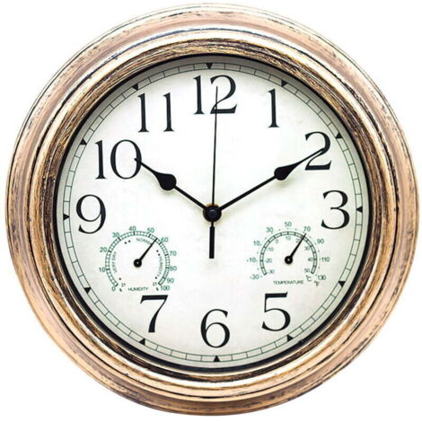 Horloge de Jardin Extérieur Rétro 12 Pouces (30cm) - avec Thermomètre et Hygromètre - Décoration