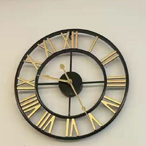 ARNAULT Horloge de jardin horloge murale de jardin romaine numérique grande horloge de jardin horloge de fer extérieure horloge extérieure, 40cm, or + Noir