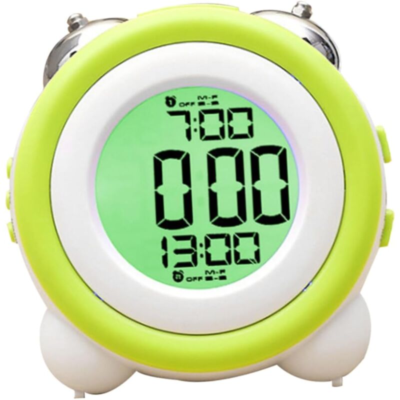 Horloge de lit ronde, réveil de bureau silencieux, réveil à double cloche pour enfants
