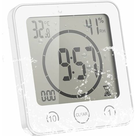 Horloge radio-pilotée de salle de bains avec thermomètre LCD intégré, Horloges