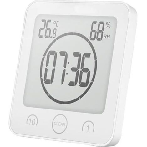 Horloge de Salle de Bain - Blanc - LCD Numérique - Thermomètre - Hygromètre - Alarme