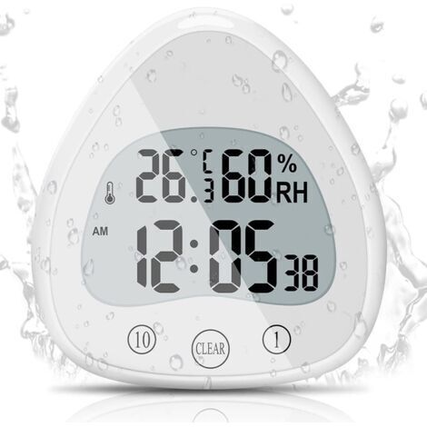 Horloge de Salle de Bain, LCD Alarme Numérique Avec Horloge de Douche Tactile étanche, Minuteries étanche Thermomètre Horloge d'affichage Portable