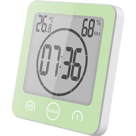 Horloge de Salle de Bain Température D'humidité Numérique Horloge Numérique Horloge Horloge Affichage LCD Écran Tactile Contrôle Minuterie Alarme pour Cuisine Salle de Bain (Vert)