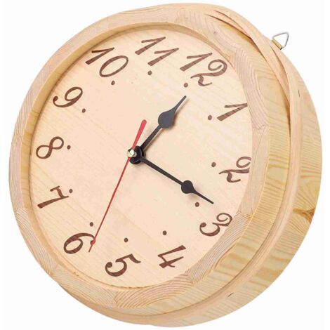 Horloge de sauna - Cadran à grands chiffres - Design bois naturel - 230mm - Décoration pour sauna, salle de sport ou salon