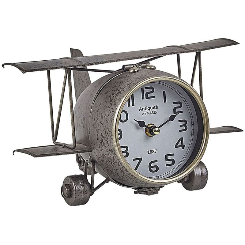 Beliani - Horloge de Table à Poser en Forme d'Avion en Acier Argenté avec Réveil Idée Cadeau et Accessoire Déco pour Intérieurs Industriels