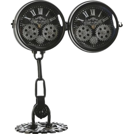 Horloge de table design industriel noir verre métal style loft - noir industriel avec détails argentés