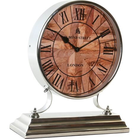 Horloge de table en aluminium argent style traditionnel élégant - Argent effet bois clair naturel