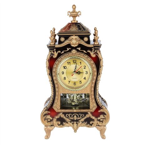 Horloge de table en plastique style vintage, réveil de bureau décoratif antique pour la maison ou l'hôtel (rouge brunâtre)