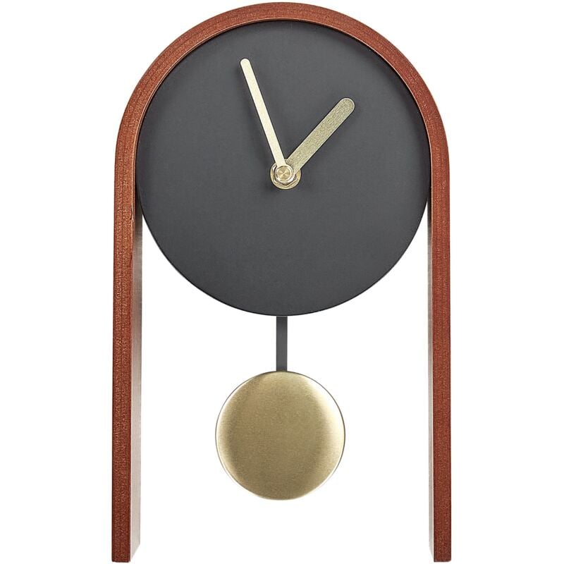 Horloge de Table Moderne Ronde Sans Numérotation Pendule Décoratif en mdf Noir et Bois foncé Blatten