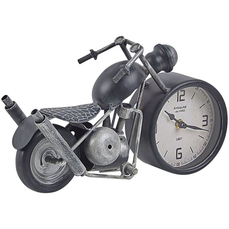 Horloge de Table à Poser en Forme de Moto en Acier Noir et Argenté avec Réveil Idée Cadeau et Accessoire Déco pour Intérieurs Industriels Beliani