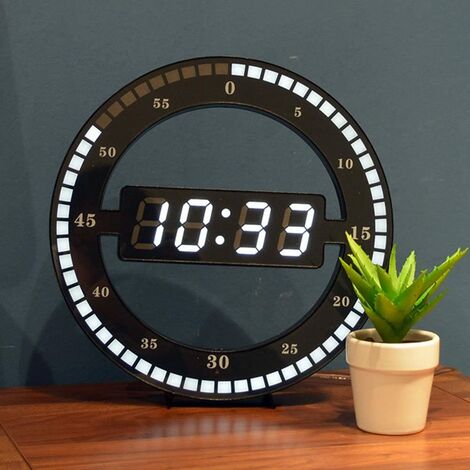 Horloge de table numérique LED silencieuse - Horloge murale électronique noire - Horloge de bureau ronde - Pour chambre à coucher, salon et bureau 30cm，Superma