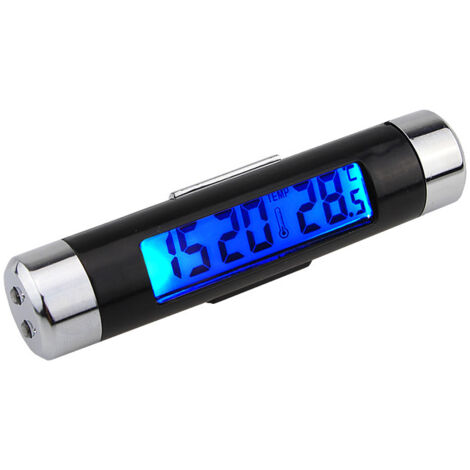 Horloge de voiture 2 en 1 avec thermomètre, affichage LED rétroéclairé bleu, compatible bouches d'aération, 12/24h, idéale pour voiture et camion