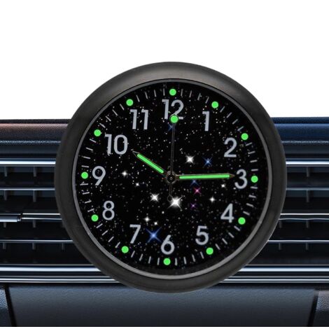 Horloge de voiture Horloge à quartz rétro avec aiguilles lumineuses, clip et autocollant – Horloge autocollante avec clip et autocollant pour tableau de bord, aérations de moto et intérieur