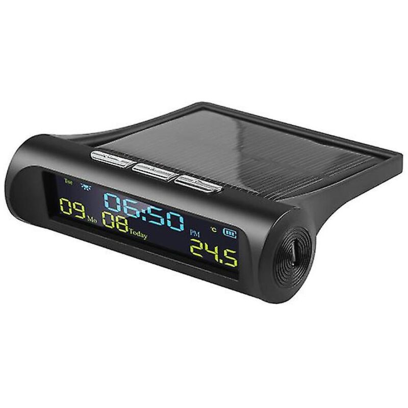 Horloge de voiture intelligente numérique, chargement solaire, affichage du calendrier à led, intérieur de voiture