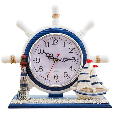 Horloge Décorative Style Marin avec Gouvernail, Modèle B pour Bureau, Table de Nuit et Salon