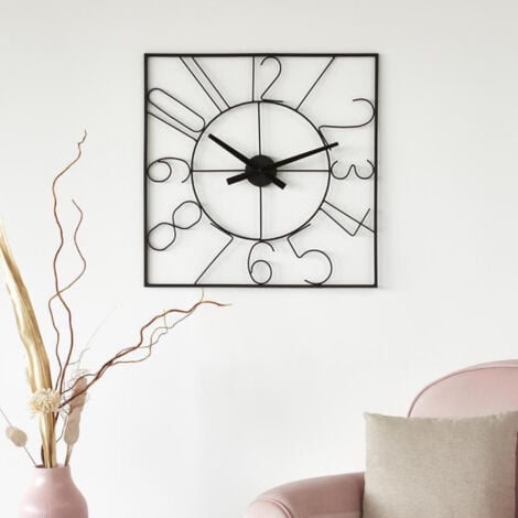 Horloge design carrée 60 cm en métal noir