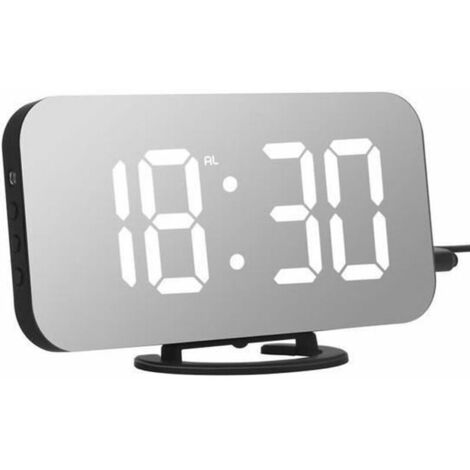Horloge Digitale à Led  de Miroir, pour Snooze de contact activé ,Luminosité Réglable, Double Ports USB