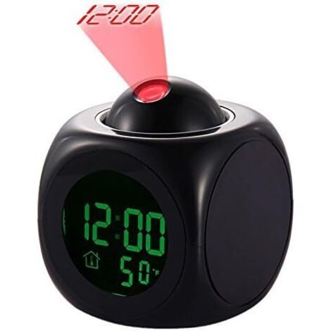 Horloge Digitale de Projection Réveil Silencieux LED Reveille-matin avec Fonction Snooze, 12/24h, Annonce de l'heure, Haut-parleur Intégré, Température et Retroéclairage-Fei Yu