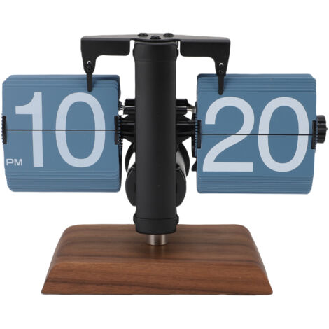 Horloge Digitale Flip de Bureau - Retro Automatique avec Base Bois - Matériaux PVC, Acier et Bois (Taille: 205x159mm, Batterie 1xD incluse)