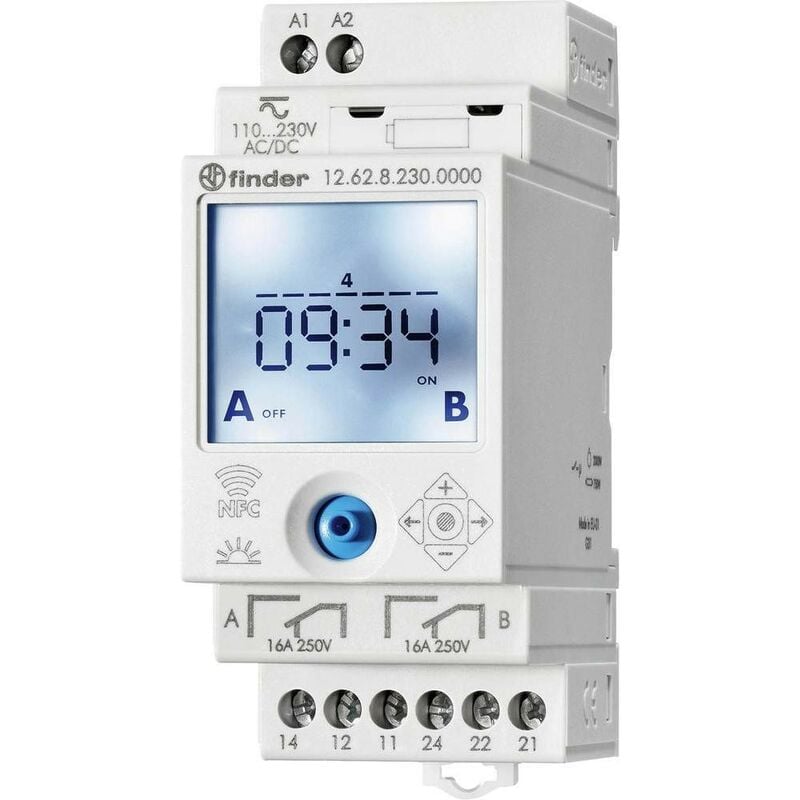 Horloge digitale hebdomadaire Finder 12.62.8.230.0000 90 - 264 v dc/ac n/a 16 a 250 v/ac 750 va 1 pc(s)