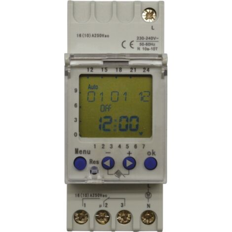 Horloge digitale hebdomataire rail DIN 2M 230V AC 2 Contacts inverseurs 58 pas