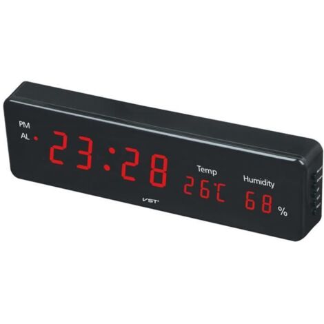 Horloge digitale, Reveiller digital led, Horloge led murale a pile, Horloge murale numerique, [thermomètre + humidomètre], EU, Rouge