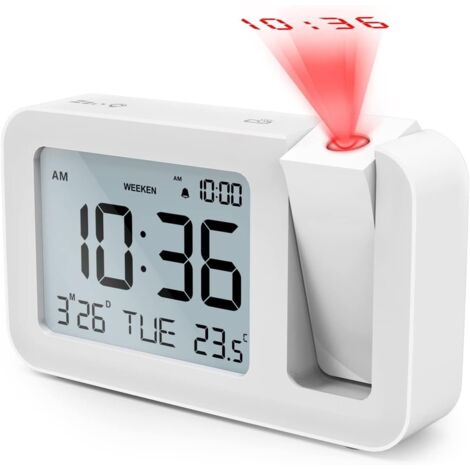 Horloge Digitale,  Ulisem Réveil Projecteur Plafond,   Réveil Numérique avec thermomètre d'intérieur à Projection à 180 °,   4 luminosités réglables,  Réglage du Volume,  réglage 12/24H