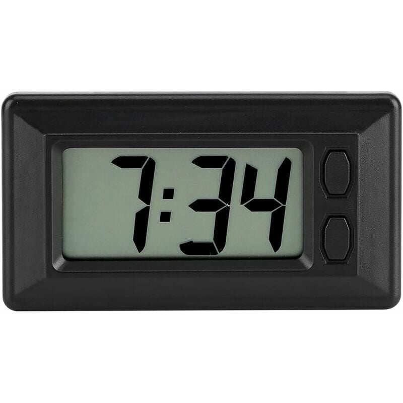 Horloge Électronique Ultra-mince avec Pad Adhésif LCD Numérique Date Heure Calendrier Affichage pour Tableau de Bord de Voiture de Bureau à Domicile,