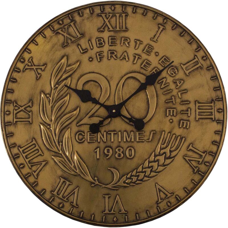 Antic Line Créations - Horloge en fer pièce de monnaie 60 cm 20 centimes - Laiton