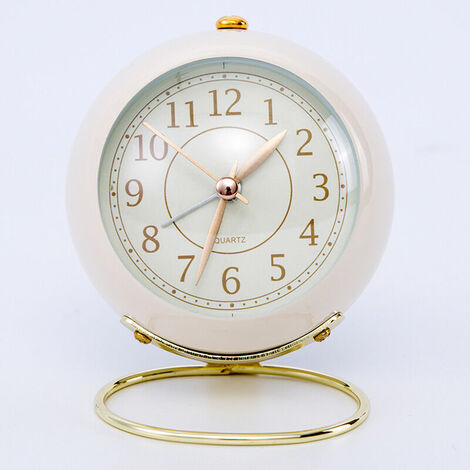 Horloge en métal de style européen créatif muet réveil électronique pour enfants simple salon chambre étudiant horloge à quartz lumineuse，Blanc