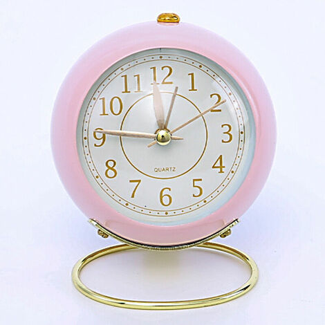 Horloge en métal de style européen créatif muet réveil électronique pour enfants simple salon chambre étudiant horloge à quartz lumineuse，rose