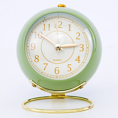 Horloge en métal de style européen créatif muet réveil électronique pour enfants simple salon chambre étudiant horloge à quartz lumineuse，vert