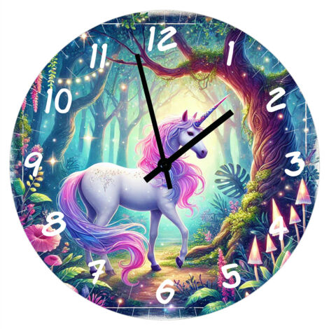 Horloge en verre Licorne et Forêt Enchantée 29 cm