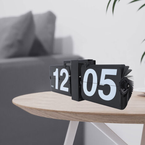Horloge Flip PVC Inox Retro Digitale Automatique à Cartes Manuelle - Pendule de Bureau Mécanique Noire pour Salon Bureau Chambre