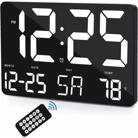Horloge Horloge Numérique, Horloge Murale Numérique 30cm avec Écran LED, Luminosité Réglable, Jour et Date, Température Intérieure, Fonction Snooze, 12/24 Heures pour Maison, Bureau, Salon - Noir & Bl