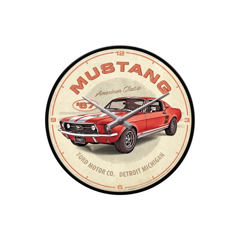 Nostalgic Art - Horloge hublot en verre et métal Pub 31 cm Mustang rouge