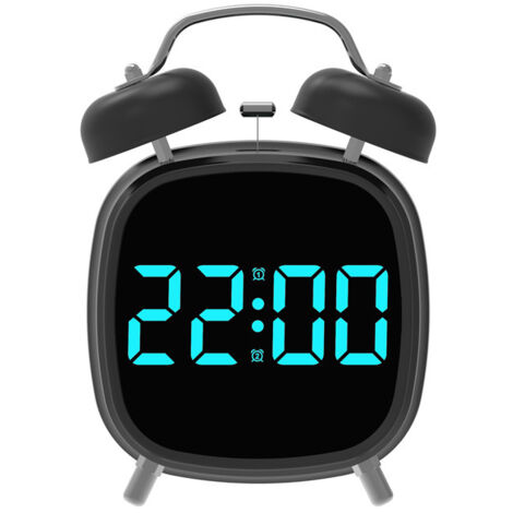 Horloge LED multifonctionnelle avec sonnette, réveil numérique, pour la maison, volume sonore élevé - Bande LED bleue, boîtier noir
