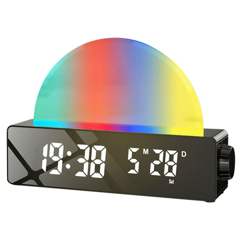 Horloge led numérique avec simulation de lever de soleil, avec radio fm et lumière réglable, Affichage numérique, Température, Alarme, pour chambre