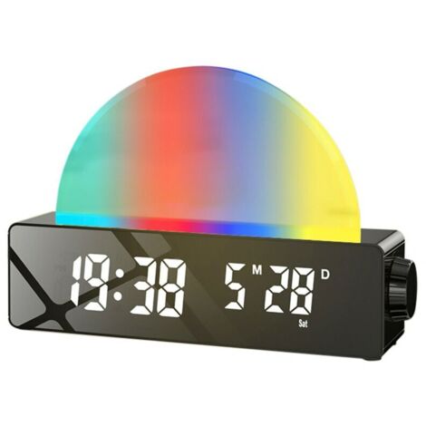 Horloge LED numérique avec simulation de lever de soleil, avec radio FM et lumière réglable, Affichage numérique, Température, Alarme, pour chambre d'enfant et d'adulte, Noir
