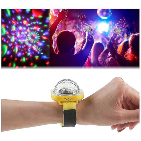 Horloge lumineuse LED boule disco activée par le son, bracelet lumineux rechargeable pour décoration de chambre, voiture, anniversaire, mariage (jaune)
