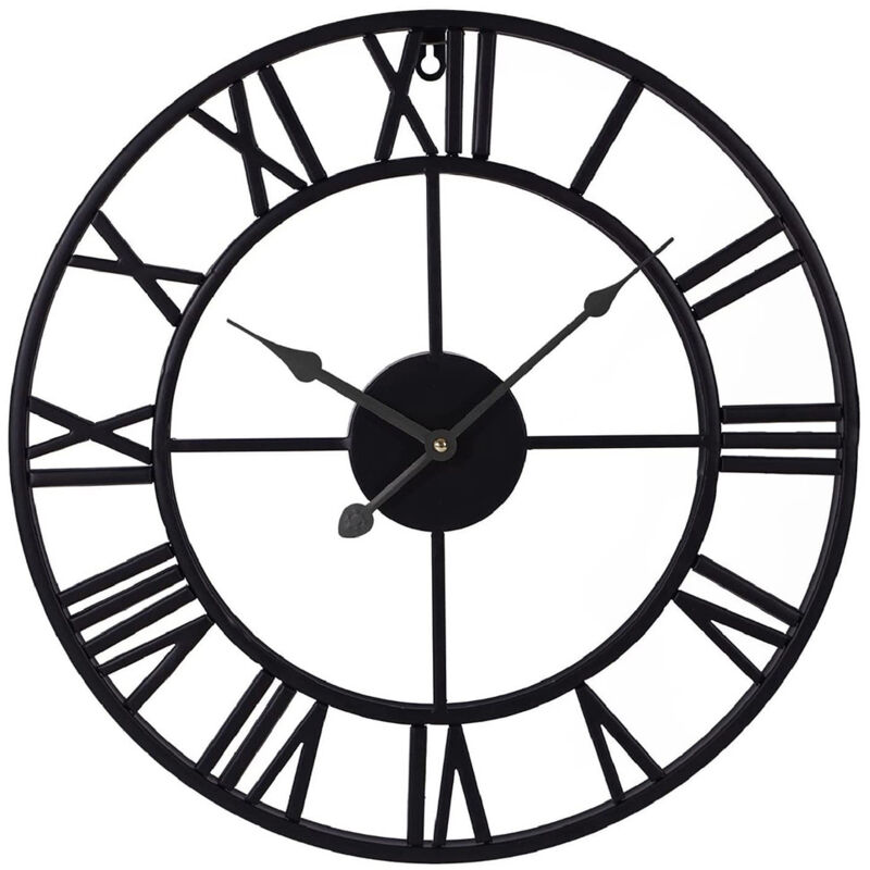 Sinbinta - Horloge Murale Silencieuse, Chiffres Romains Modernes Grandes Horloge Murale, silencieuse en métal Rond sans tic-tac pour Salon, Cuisine,