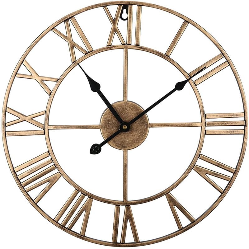 Sinbinta - Horloge Murale Silencieuse, Chiffres Romains Modernes Grandes Horloge Murale, silencieuse en métal Rond sans tic-tac pour Salon, Cuisine,
