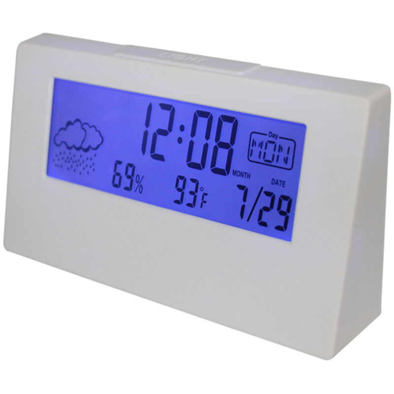 Horloge météo LCD avec affichage de la température et de l'humidité, réveil et fonction snooze, horloge de chevet électronique