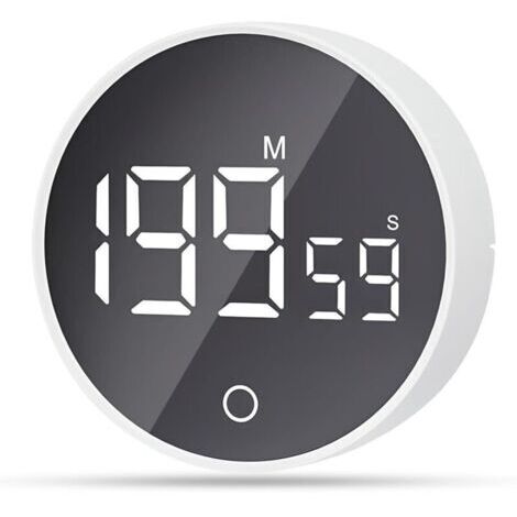 Horloge Minuterie visuelle magnétique, compte à rebours de 60 minutes avec 3 niveaux de volume, minuterie courte, grand écran LED - Blanc