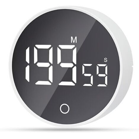 Horloge Minuterie visuelle magnétique, compte à rebours de 60 minutes avec 3 niveaux de volume, minuterie courte, grand écran LED - Blanc